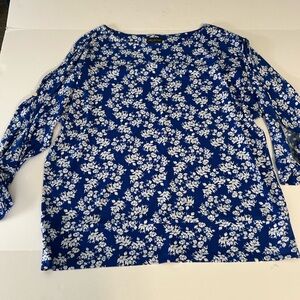 The Limited Blue and White Floral‎ Blouse w/ Split Sleeves